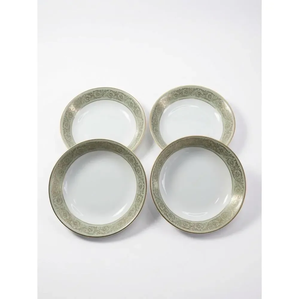 Yamaka Fine China Renaissance 2659R Fruit Bowls Set of 4, Sage Green Gold